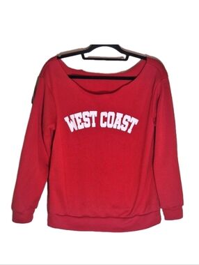Shein Red Fleece West Coast Off Shoulder Long Sleeve Sweater Womens Size M